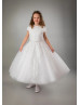 Cap Sleeves Ivory Lace Tulle Tea Length Flower Girl Dress